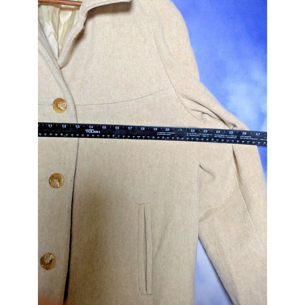 Vintage Long Wool Coat Womens L Tan Beige 90s Distressed Grunge Punk USA Made - Picture 10 of 11